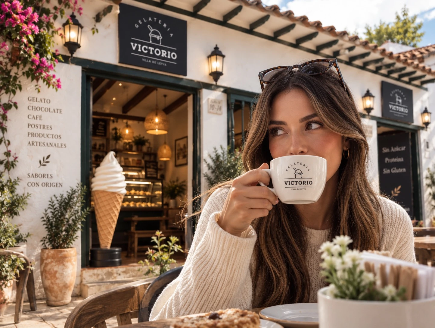 Un momento de café frente a Gelateria Victorio, entre fachadas coloniales y sabores artesanales